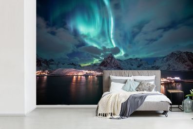 Fototapete - 360x240 cm - Aurora - Norwegen - Berg (Gr. 360x240 cm)