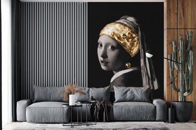 Fototapete - 170x260 cm - Mädchen mit einem Perlenohrring - Johannes Vermeer - Gold