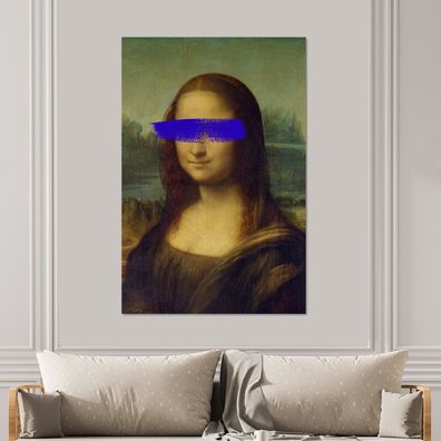 Glasbilder - 100x150 cm - Mona Lisa - Leonardo da Vinci - Blau - Alte Meister
