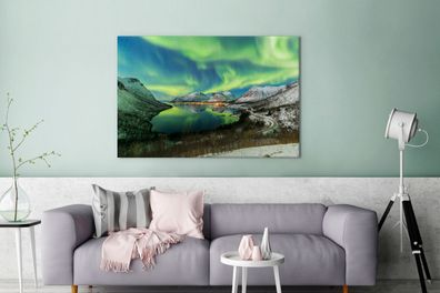 Leinwandbilder - 140x90 cm - Nordlichter - Fjord - Norwegen (Gr. 140x90 cm)