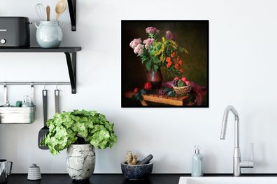 Poster - 40x40 cm - Malerei - Stillleben - Obst - Blumen - Tisch - Kunst
