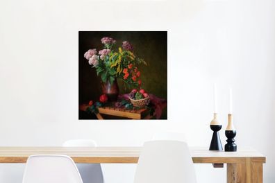 Glasbilder - 50x50 cm - Malerei - Stillleben - Obst - Blumen - Tisch - Kunst