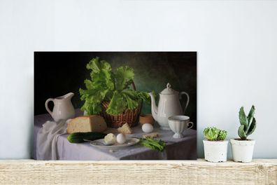 Glasbilder - 30x20 cm - Stilleben - Lebensmittel - Teekanne - Käse - Krug - Salat - E