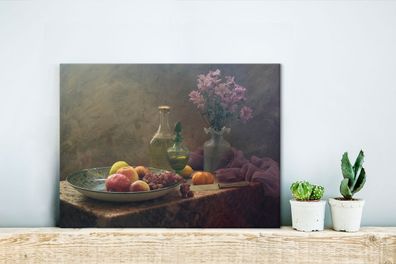 Leinwandbilder - 40x30 cm - Stillleben - Künstlerisch - Malerei - Blumen - Lila - Obs