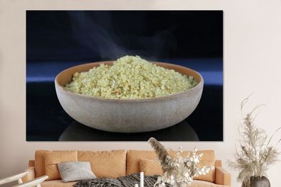 Glasbilder - 150x100 cm - Ein Quinoa-Gericht in einer rustikalen Holzschale