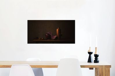 Leinwandbilder - 80x40 cm - Stilleben - Rotkohl - Tisch - Malerei - Vase - Dunkelheit
