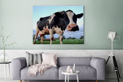 Leinwandbilder - 120x90 cm - Kuh - Bauernhof - Gras - Tiere (Gr. 120x90 cm)