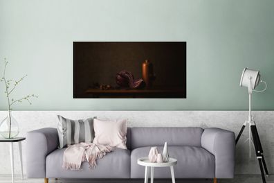 Glasbilder - 160x80 cm - Stilleben - Rotkohl - Tisch - Malerei - Vase - Dunkelheit -