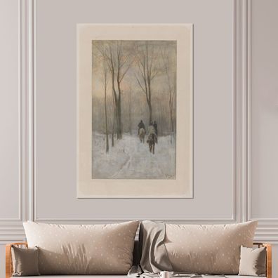 Glasbilder - 100x150 cm - Reiter im Schnee in den Wäldern von Den Haag - Gemälde von