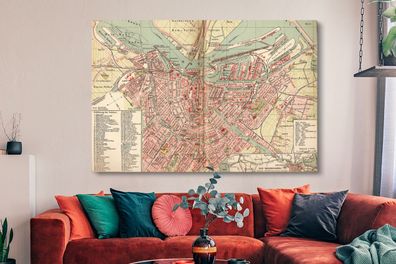 Leinwandbilder - 150x100 cm - Karte - Amsterdam - Vintage (Gr. 150x100 cm)