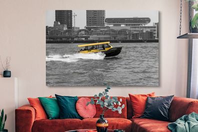 Leinwandbilder - 150x100 cm - Schwarz-Weiß-Foto von einem Boot in der niederländische