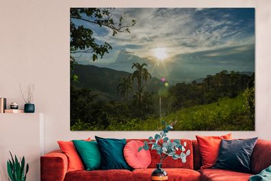 Glasbilder - 150x100 cm - Glühende Sonne strahlt auf Perus dichte Regenwälder