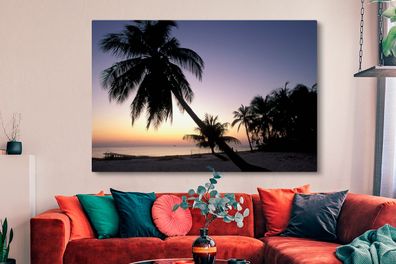 Leinwandbilder - 150x100 cm - Sonnenuntergang an der Küste von Grand Cayman mit schön