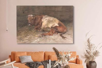 Leinwandbilder - 150x100 cm - Junger Stier liegend - Gemälde von Anton Mauve