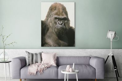 Leinwandbilder - 90x120 cm - Sonnenstrahlen leuchten in den Augen des Gorillas