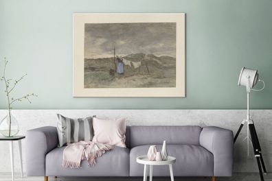 Leinwandbilder - 120x90 cm - Frau auf einer Wäscheleine in den Dünen - Gemälde von An