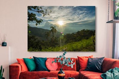 Leinwandbilder - 150x100 cm - Glühende Sonne strahlt auf Perus dichte Regenwälder