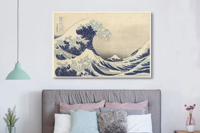 Leinwandbilder - 150x100 cm - Die große Welle bei Kanagawa - Gemälde von Katsushika H