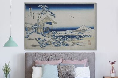 Glasbilder - 150x100 cm - Verschneiter Morgen in Koishikawa - Gemälde von Katsushika