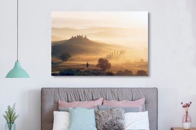 Leinwandbilder - 150x100 cm - Toskana - Nebel - Sonne (Gr. 150x100 cm)