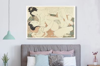 Leinwandbilder - 150x100 cm - Paar beim Liebesspiel - Gemälde von Katsushika Hokusai