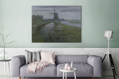 Leinwandbilder - 120x90 cm - Windmühle auf der Gein bei Mondschein - Piet Mondrian