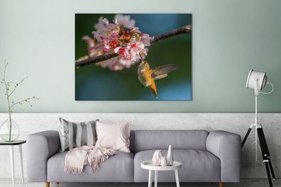 Leinwandbilder - 120x90 cm - Vogel - Kolibri - Kirschblüte (Gr. 120x90 cm)