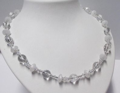Edelschmiede925 Perlenkette mit Bergkristall, Acrylperlen und Glas