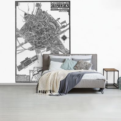 Fototapete - 170x260 cm - Stadtplan - Groningen - Schwarz und weiß (Gr. 170x260 cm)