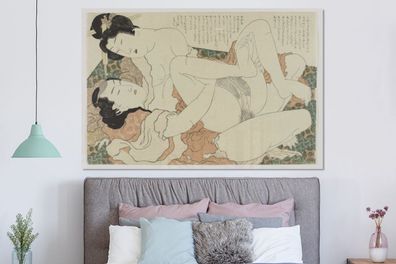 Glasbilder - 150x100 cm - Paar beim Liebesspiel - Gemälde von Katsushika Hokusai
