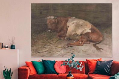 Glasbilder - 150x100 cm - Junger Stier liegend - Gemälde von Anton Mauve