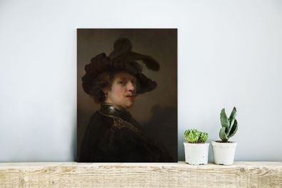 Glasbilder - 30x40 cm - Tronie eines Mannes mit gefiederter Baskenmütze - Rembrandt v