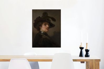 Glasbilder - 60x80 cm - Tronie eines Mannes mit gefiederter Baskenmütze - Rembrandt v