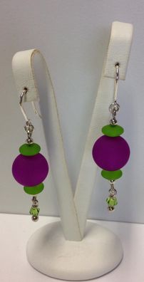 Ohrringe mit grün und lila Acryl Perlen, 925/ -