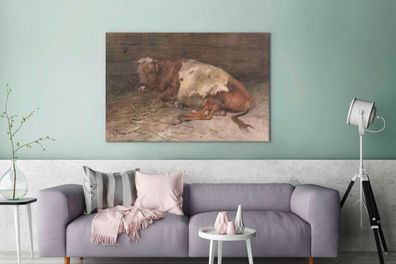 Leinwandbilder - 140x90 cm - Junger Stier liegend - Gemälde von Anton Mauve