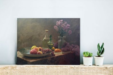 Glasbilder - 40x30 cm - Stillleben - Künstlerisch - Malerei - Blumen - Lila - Obst -