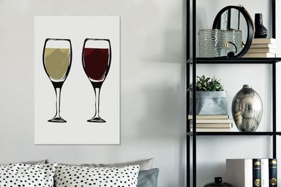 Leinwandbilder - 40x60 cm - Illustration - Weingläser - Wein - Zeichnung - Bild