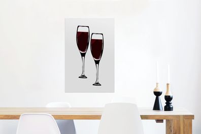 Glasbilder - 40x60 cm - Wein - Zeichnung - Zwei Weingläser - Gefüllt - Bild
