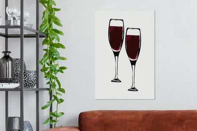 Leinwandbilder - 40x60 cm - Wein - Zeichnung - Zwei Weingläser - Gefüllt - Bild