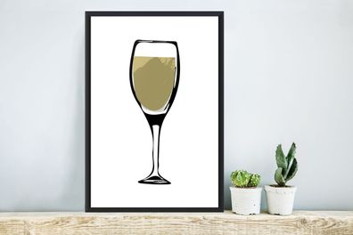 Poster - 40x60 cm - Illustration eines Weinglases mit Weißwein (Gr. 40x60 cm)