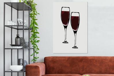 Leinwandbilder - 90x140 cm - Wein - Zeichnung - Zwei Weingläser - Gefüllt - Bild