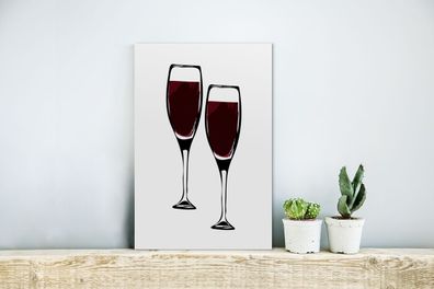 Glasbilder - 20x30 cm - Wein - Zeichnung - Zwei Weingläser - Gefüllt - Bild