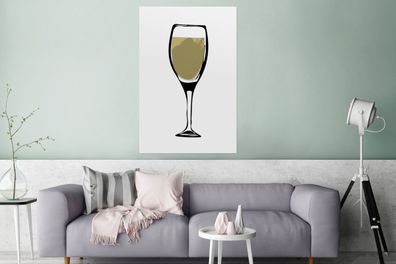 Glasbilder - 80x120 cm - Illustration eines Weinglases mit Weißwein (Gr. 80x120 cm)