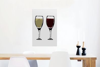 Glasbilder - 60x90 cm - Illustration - Weingläser - Wein - Zeichnung - Bild