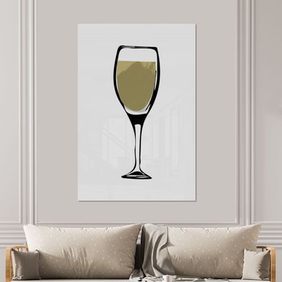 Glasbilder - 100x150 cm - Illustration eines Weinglases mit Weißwein (Gr. 100x150 cm)