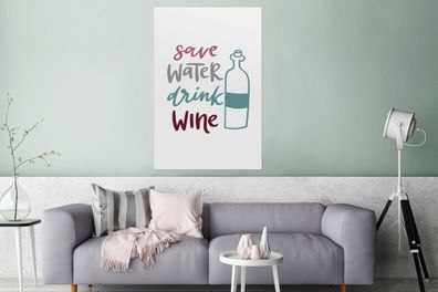 Glasbilder - 80x120 cm - Wein - Wasser sparen, Wein trinken - Weinflasche - Weintrink