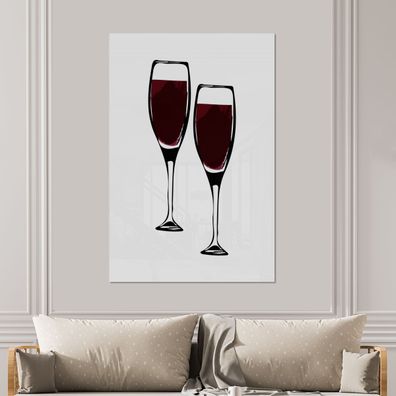 Glasbilder - 100x150 cm - Wein - Zeichnung - Zwei Weingläser - Gefüllt - Bild