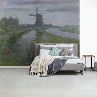 Fototapete - 265x220 cm - Windmühle auf der Gein bei Mondschein - Piet Mondrian