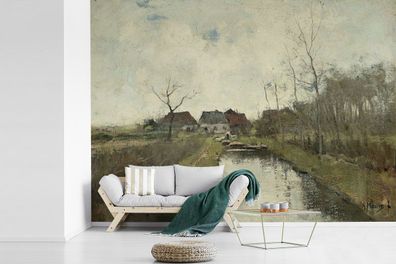 Fototapete - 330x240 cm - Hütte an einem Graben - Gemälde von Anton Mauve
