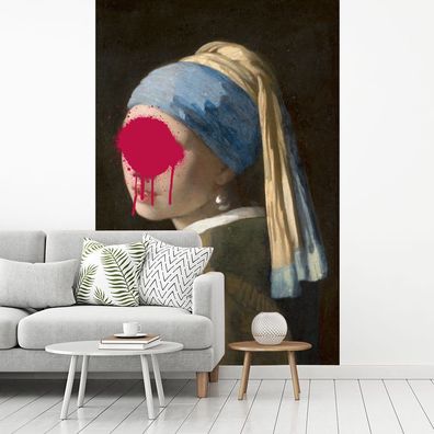 Fototapete - 195x300 cm - Mädchen mit Perlenohrring - Johannes Vermeer - Rosa